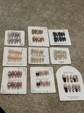 Bulk Lot of 10 Sets Handmade Designer Press-On Nails Luxury 3D Charms and Cat Ey